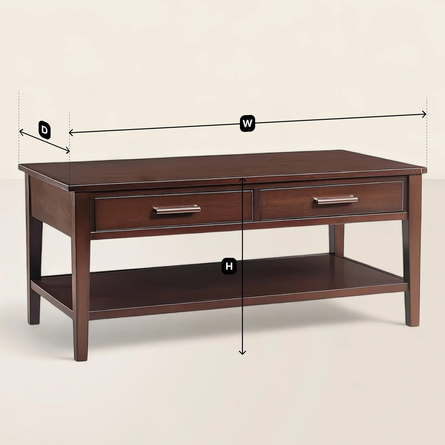 Dark Brown Coffee Table Two Drawer Storage
