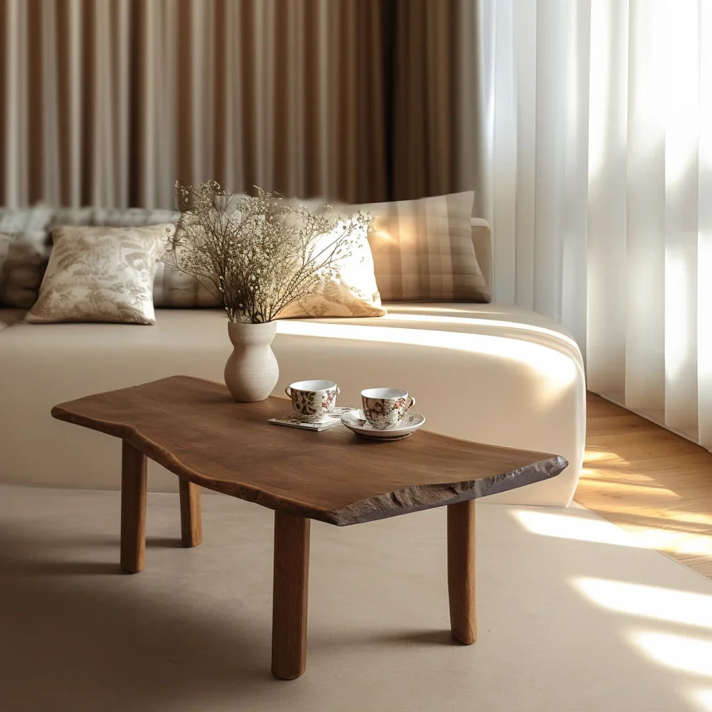 Low Table with curved top and rounded legs in cozy modern living room