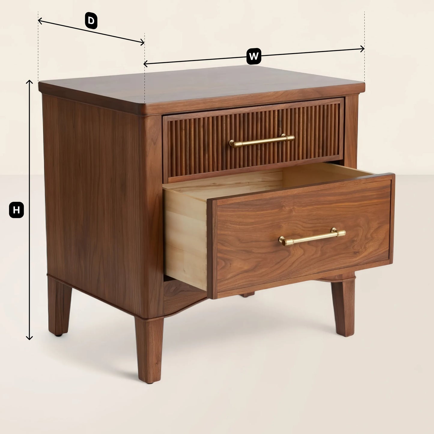 Mid Century Nightstand Ribbed Drawer Design