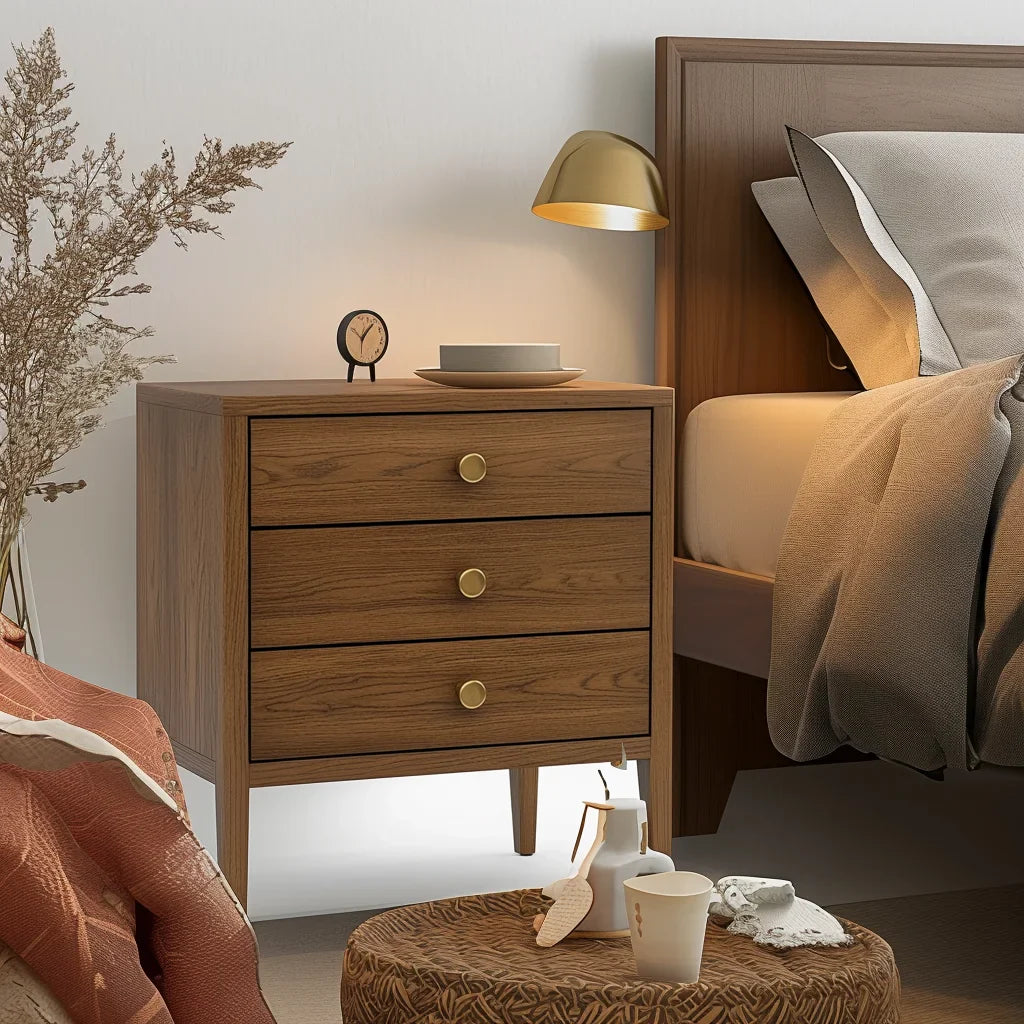 Classic Wooden Nightstand Three Drawer Storage Cabinet