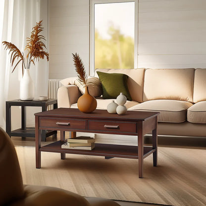 Dark Brown Coffee Table Two Drawer Storage