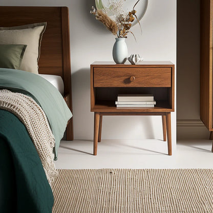 Mid Century Modern Bedside Table Classic Wood Design