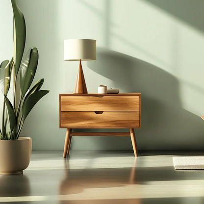 Elegant Mid Century Modern Nightstand with Single Drawer