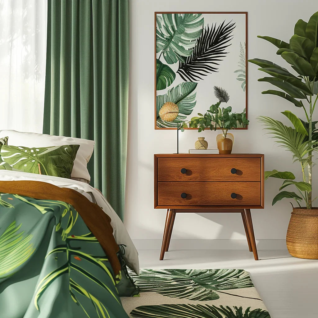 Mid Century Modern Wooden Nightstand Two Drawer Storage Table