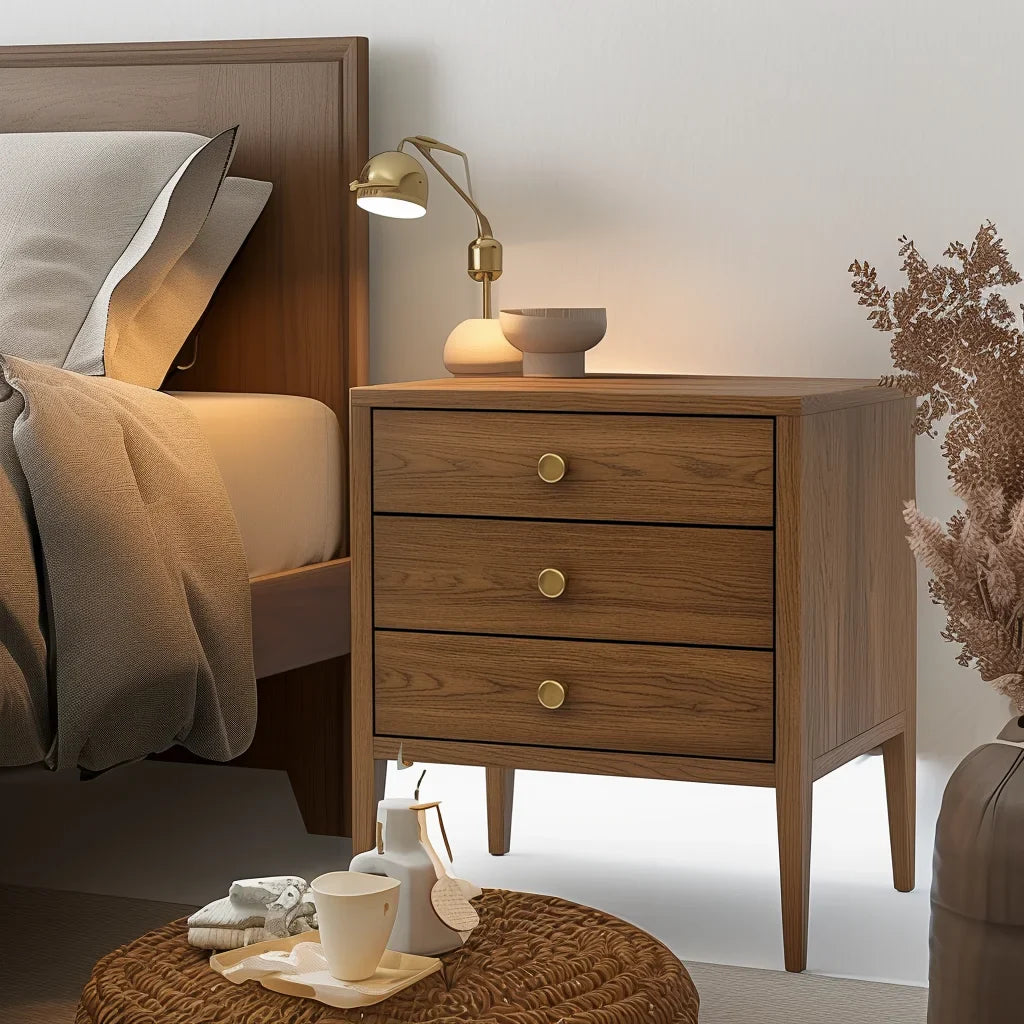 Classic Wooden Nightstand Three Drawer Storage Cabinet