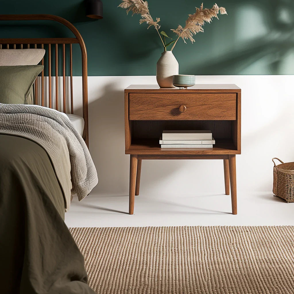 Mid Century Modern Bedside Table Classic Wood Design