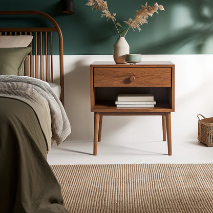 Mid Century Modern Bedside Table Classic Wood Design