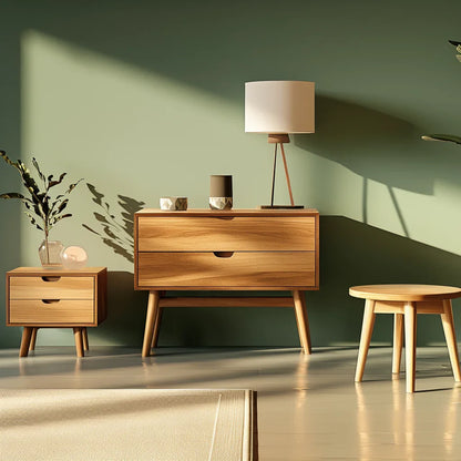 Elegant Mid Century Modern Nightstand with Single Drawer