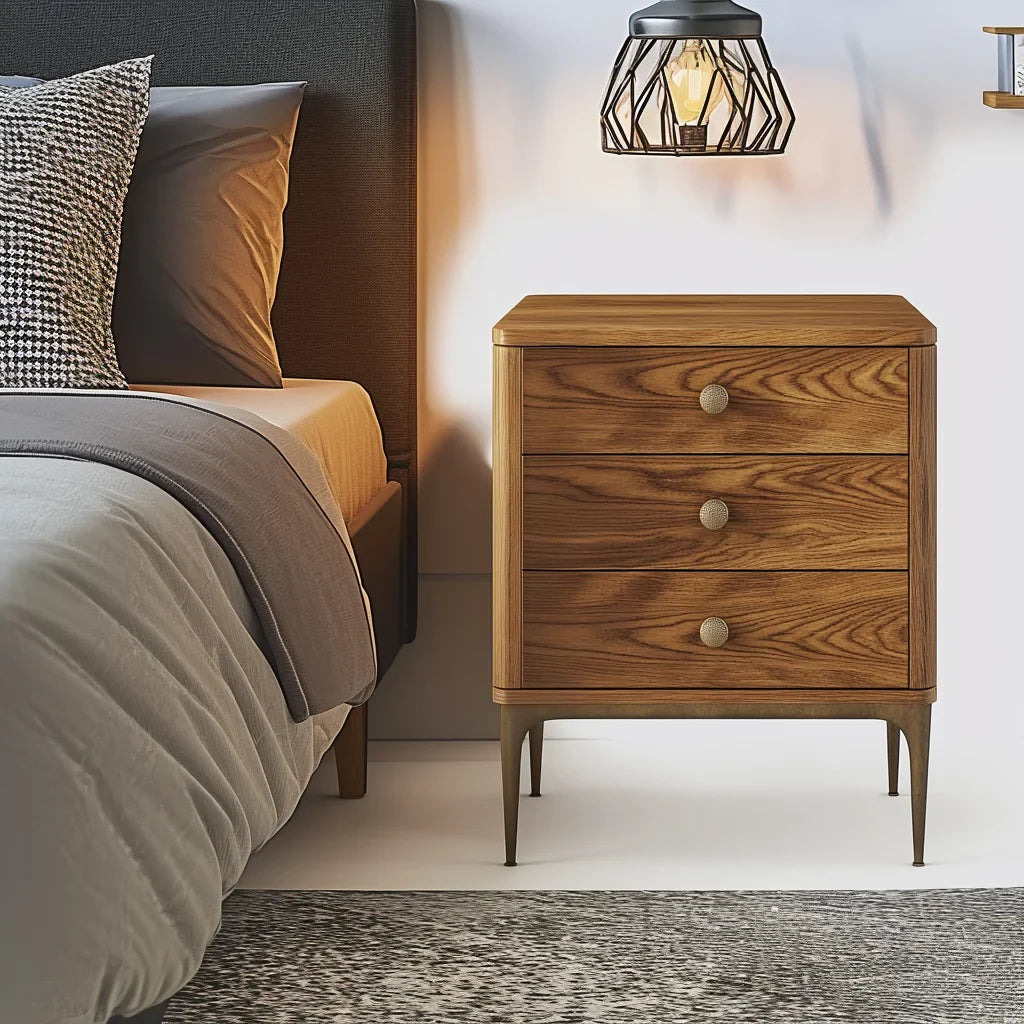 Mid Century Wooden Nightstand Three Drawer Storage Cabinet