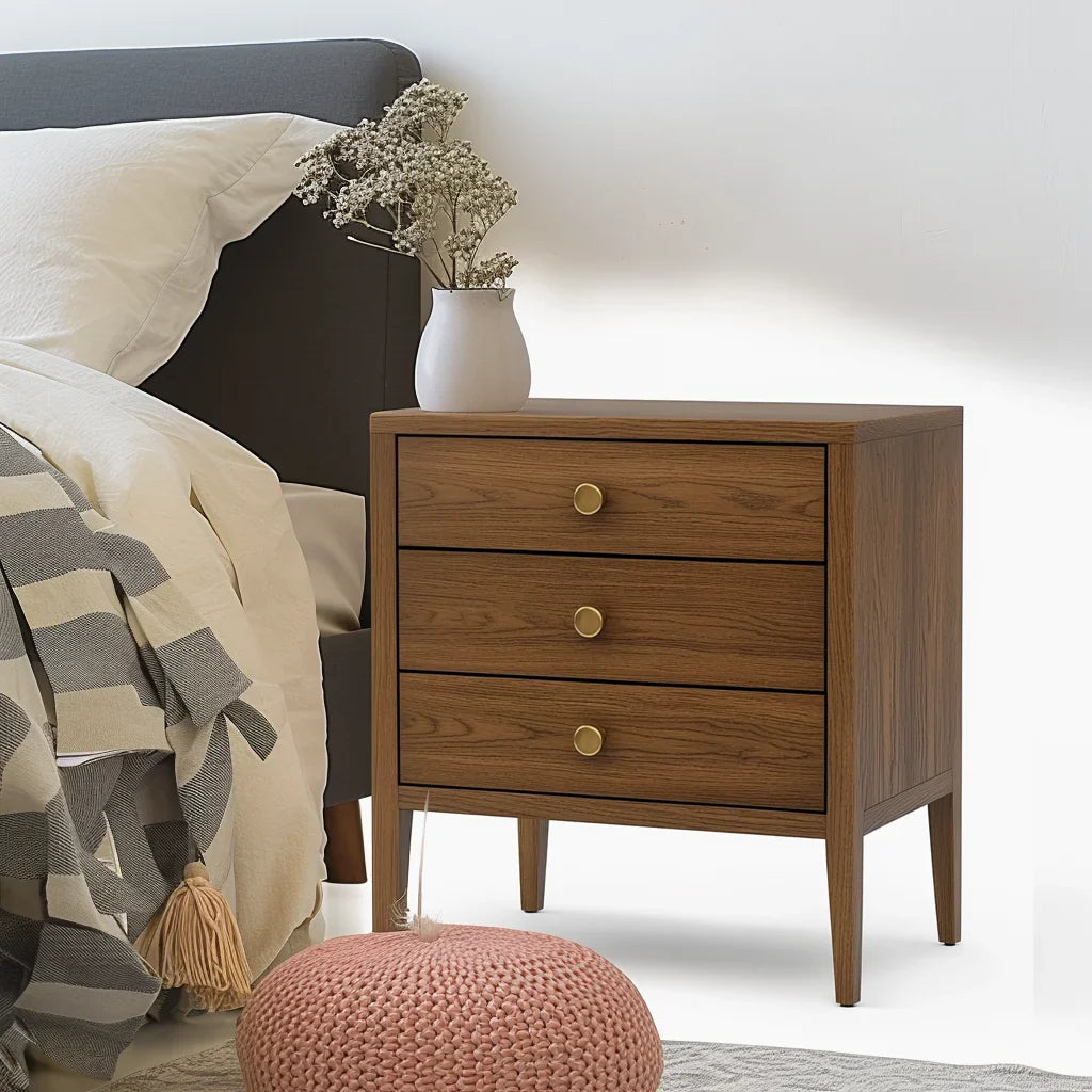 Classic Wooden Nightstand Three Drawer Storage Cabinet
