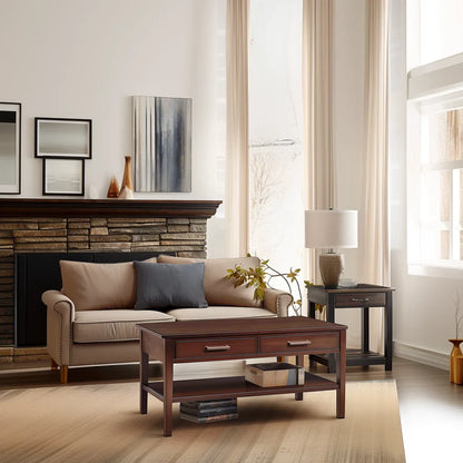 Dark Brown Coffee Table Two Drawer Storage