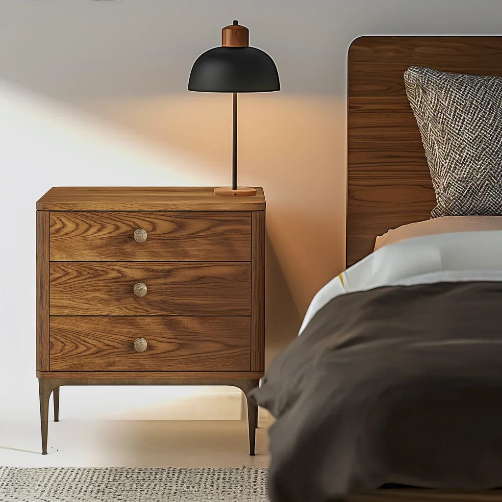 Mid Century Wooden Nightstand Three Drawer Storage Cabinet