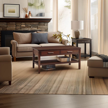 Dark Brown Coffee Table Two Drawer Storage