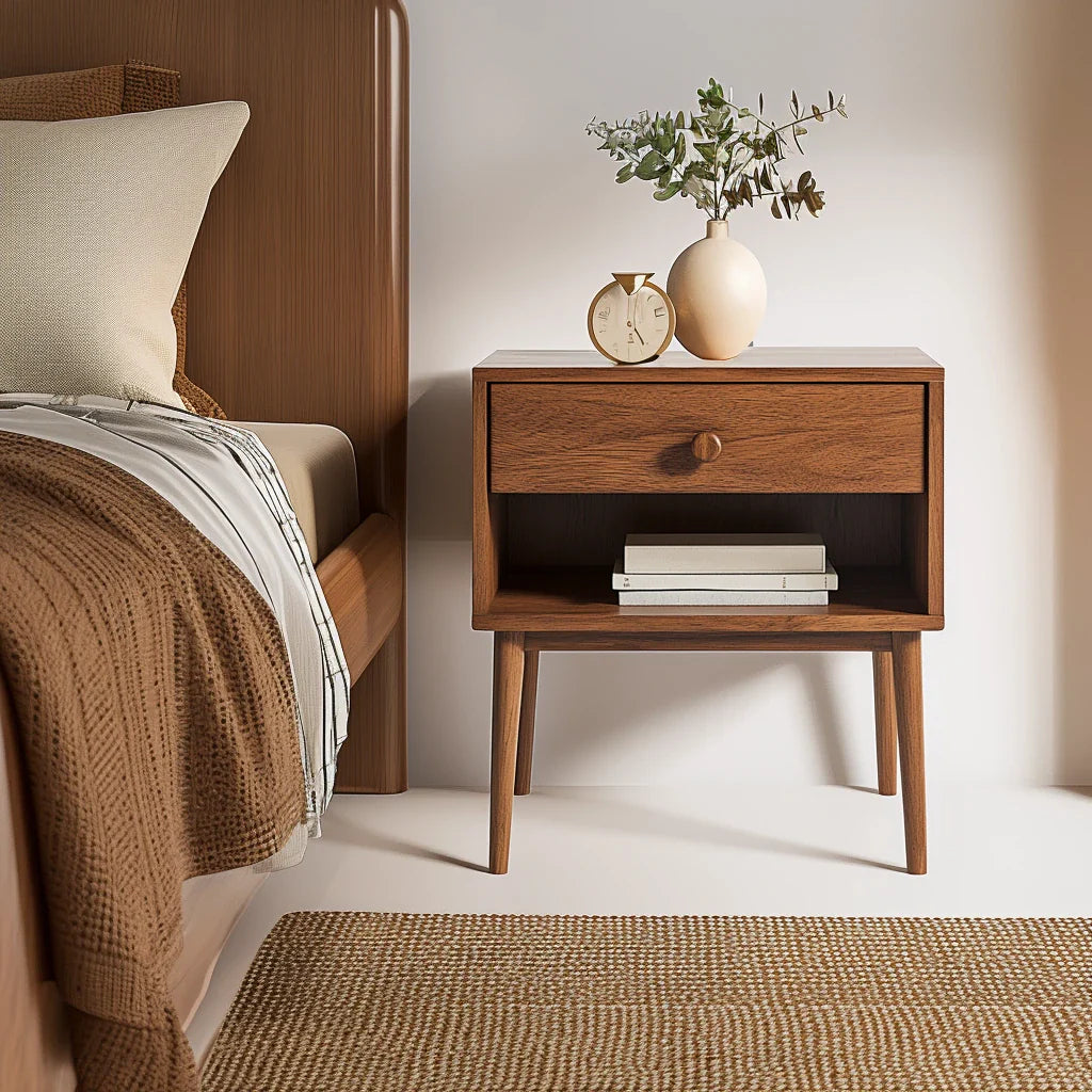 Mid Century Modern Bedside Table Classic Wood Design