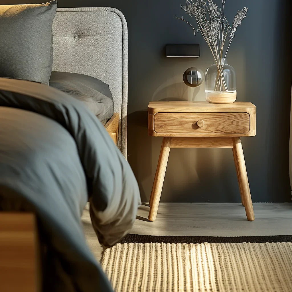 Minimalist Wooden Nightstand Single Drawer Compact Design