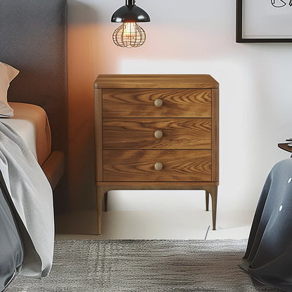 Mid Century Wooden Nightstand Three Drawer Storage Cabinet