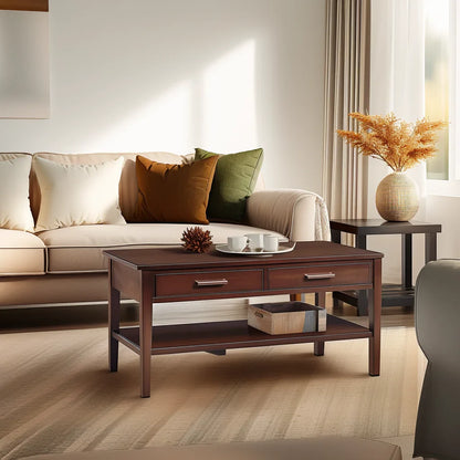 Dark Brown Coffee Table Two Drawer Storage