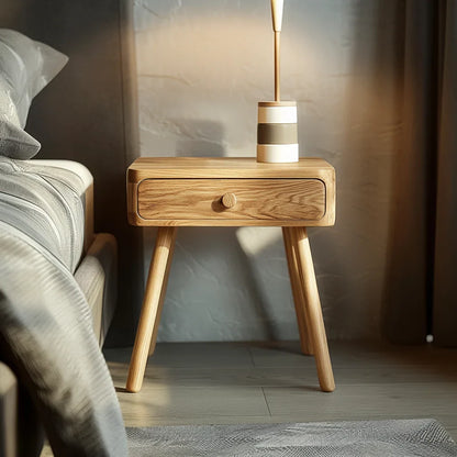 Minimalist Wooden Nightstand Single Drawer Compact Design
