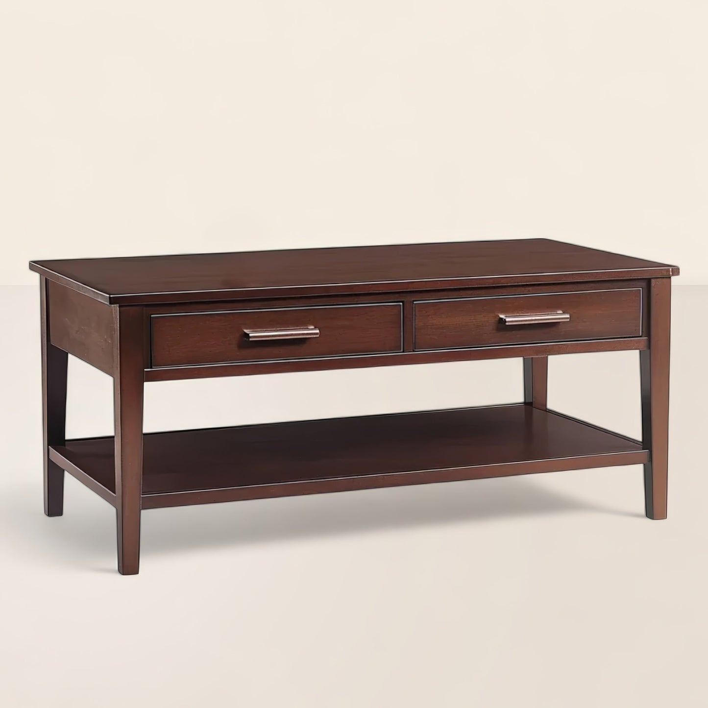 Dark Brown Coffee Table Two Drawer Storage