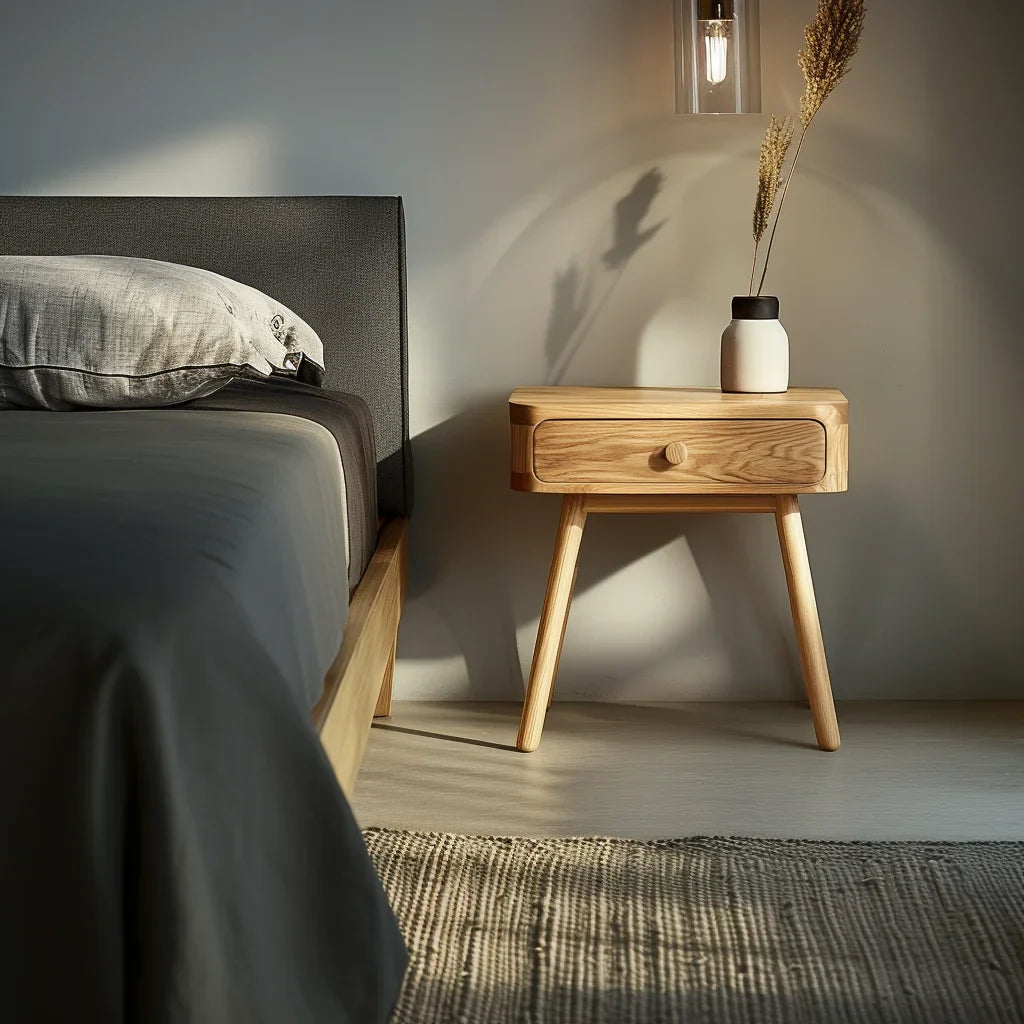 Minimalist Wooden Nightstand Single Drawer Compact Design