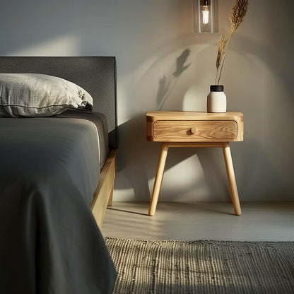 Minimalist Wooden Nightstand Single Drawer Compact Design