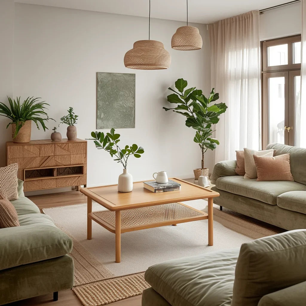Compact coffee table with storage shelf styled in bright living room