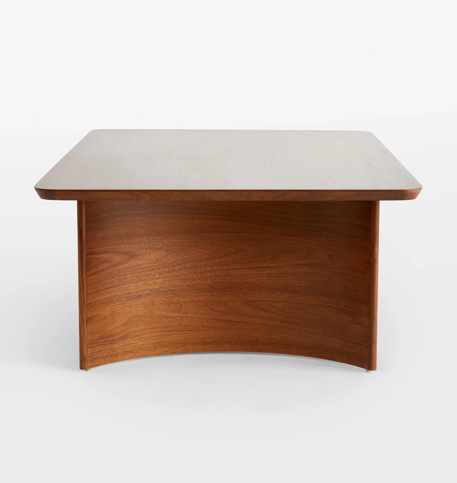 Contemporary Curved Coffee Table with rich wood finish and lower shelf