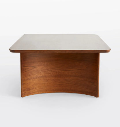 Contemporary Curved Coffee Table with rich wood finish and lower shelf