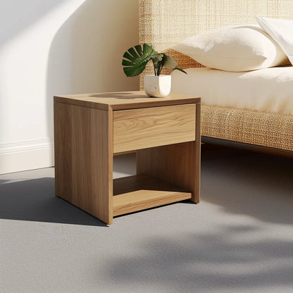 Contemporary nightstand storage single drawer open shelf sleek minimalist design