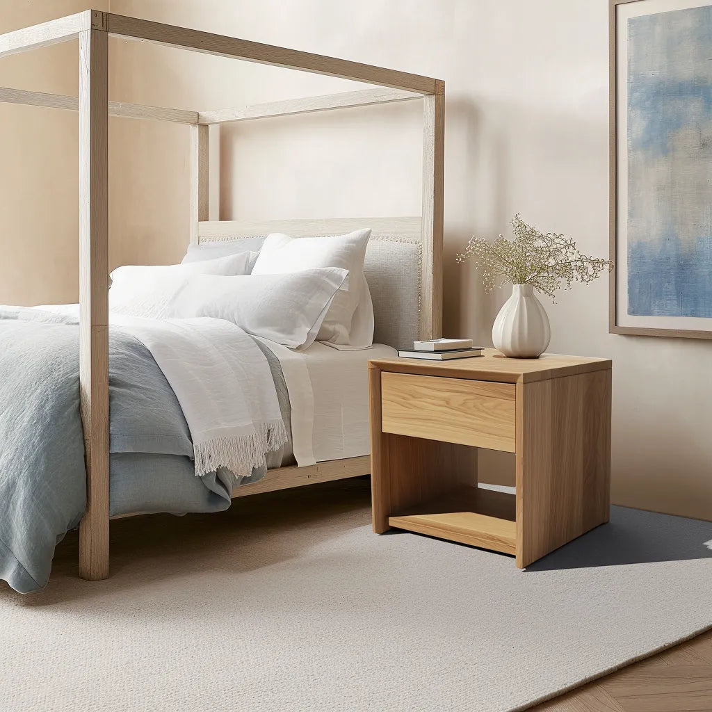 Contemporary nightstand storage single drawer open shelf sleek minimalist design