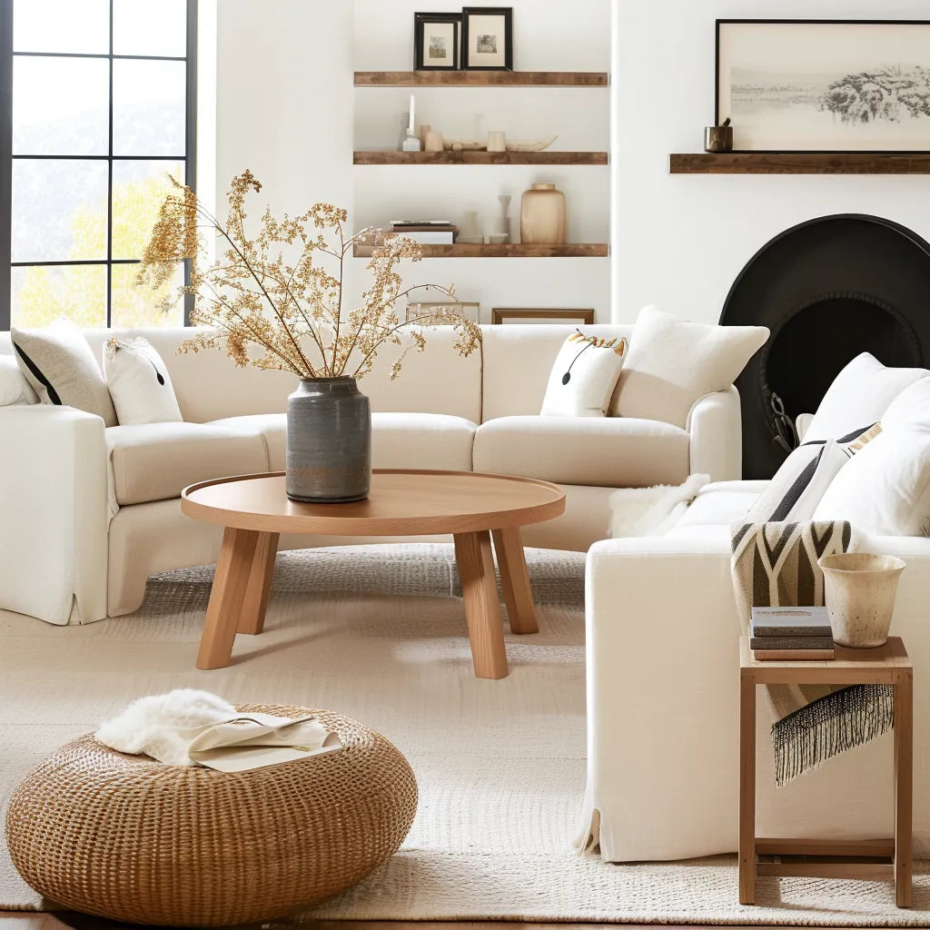 Contemporary round coffee table modern minimalist design spacious tabletop sturdy legs