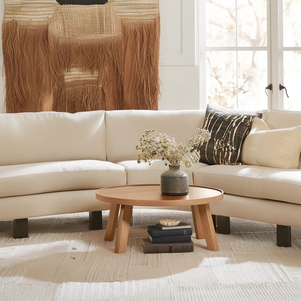 Contemporary round coffee table modern minimalist design spacious tabletop sturdy legs