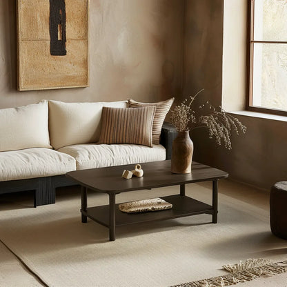 Elegant coffee table modern curved edges open storage shelf stylish centerpiece