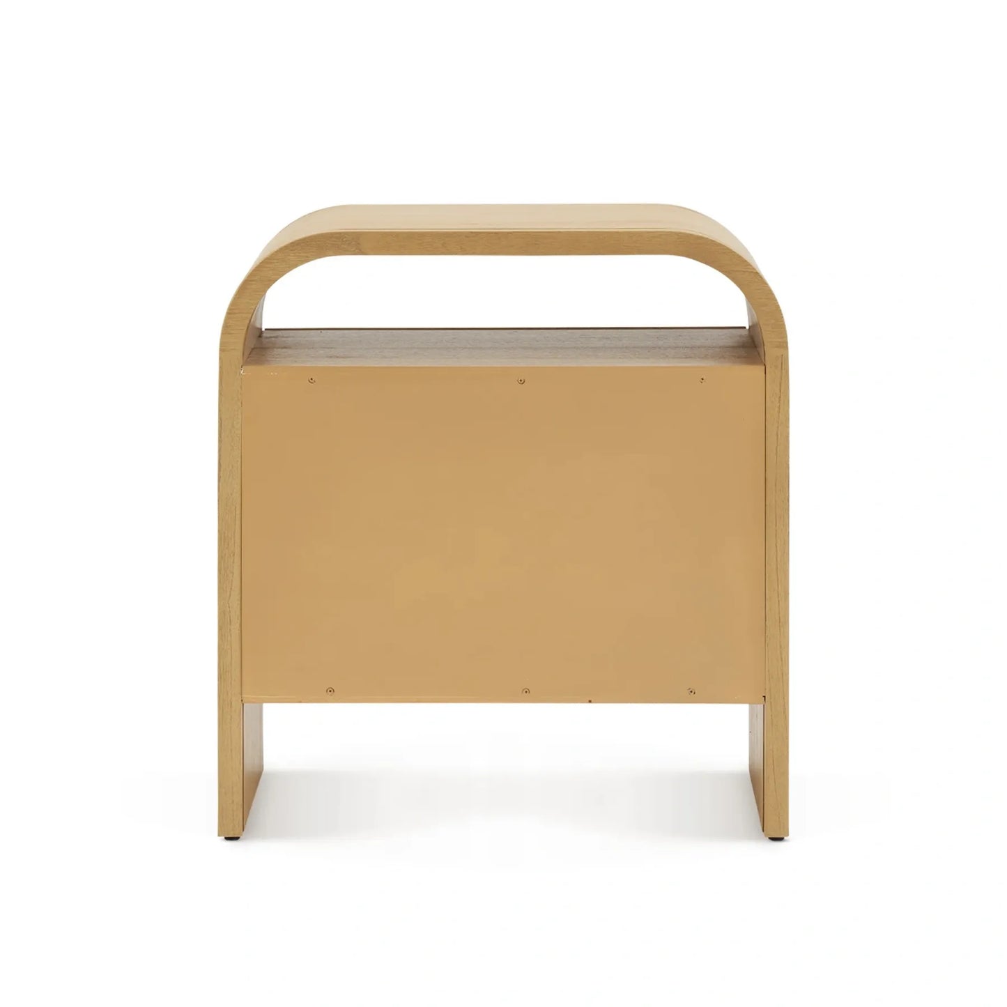 Elegant two drawer nightstand with a curved top and modern design perfect for contemporary bedrooms
