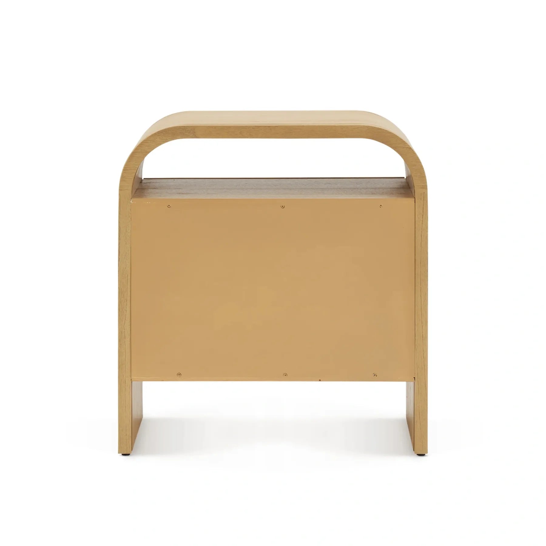 Elegant two drawer nightstand with a curved top and modern design perfect for contemporary bedrooms
