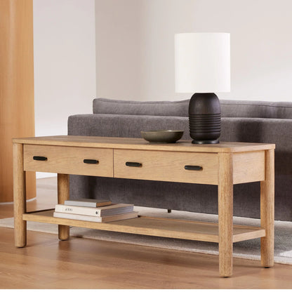 Console Table Storage Drawers Open Shelf Design