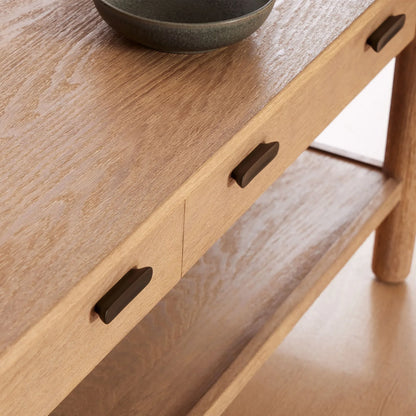 Console Table Storage Drawers Open Shelf Design