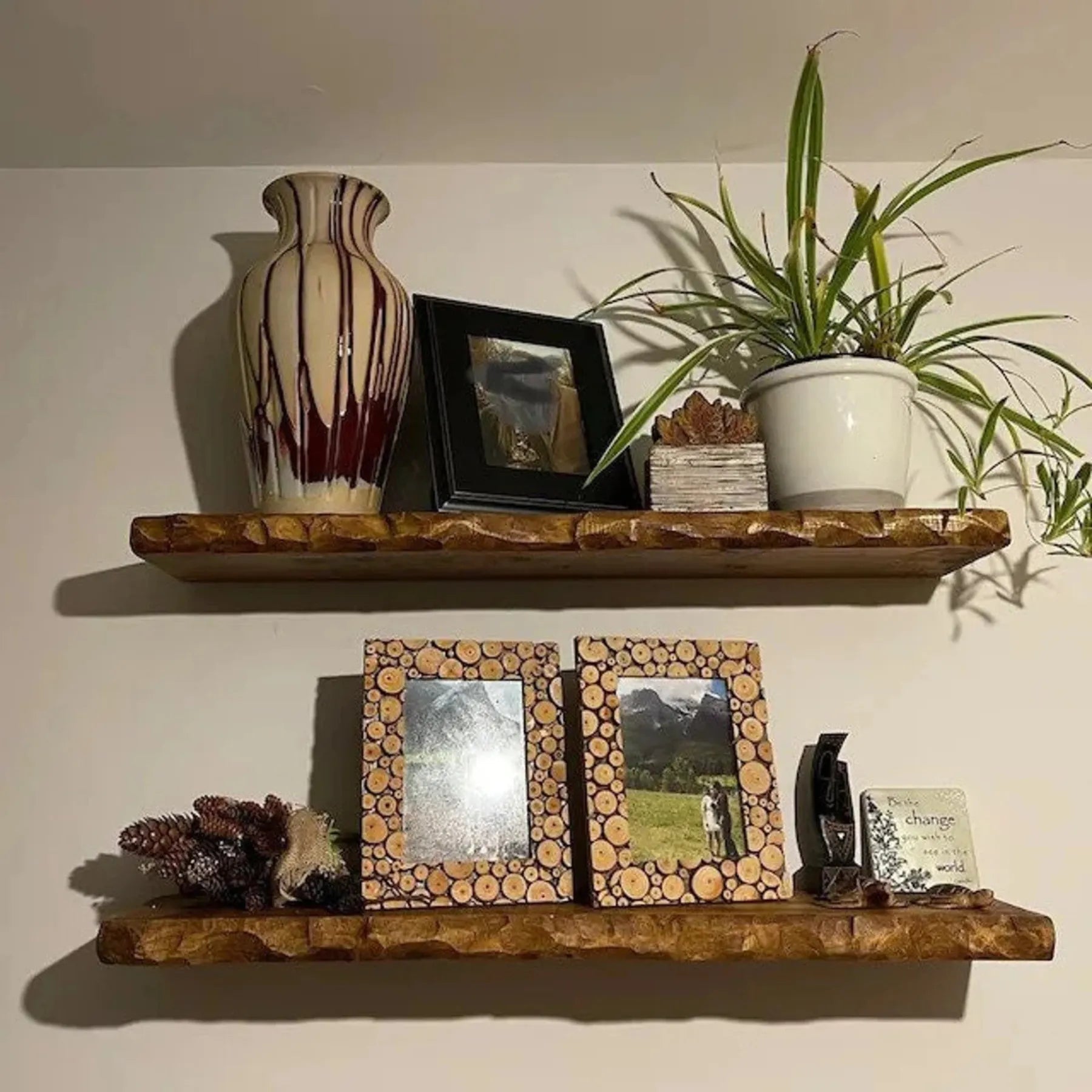 Floating Shelf Handcrafted Rustic decorative wall display with books and kitchen essentials