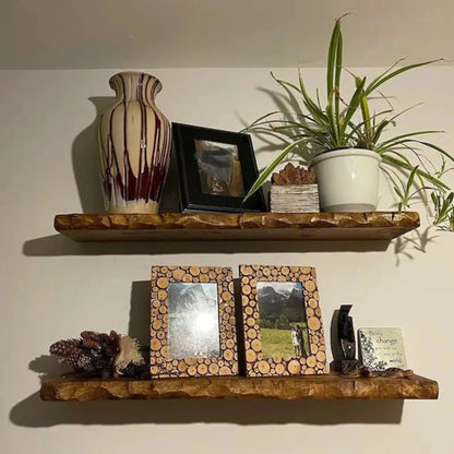 Floating Shelf Handcrafted Rustic decorative wall display with books and kitchen essentials