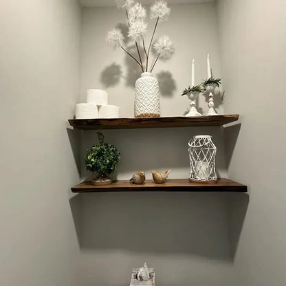 Floating Shelf Live Edge minimalist wall décor with decorative accents