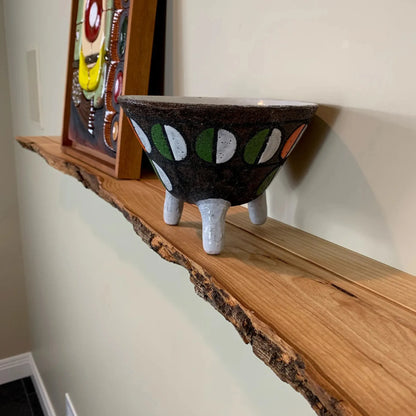 Floating Shelf Organic Edge mounted on a minimalist wall with plants and books