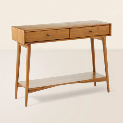 Aurel Mid-Century Console Table Double Drawer Design