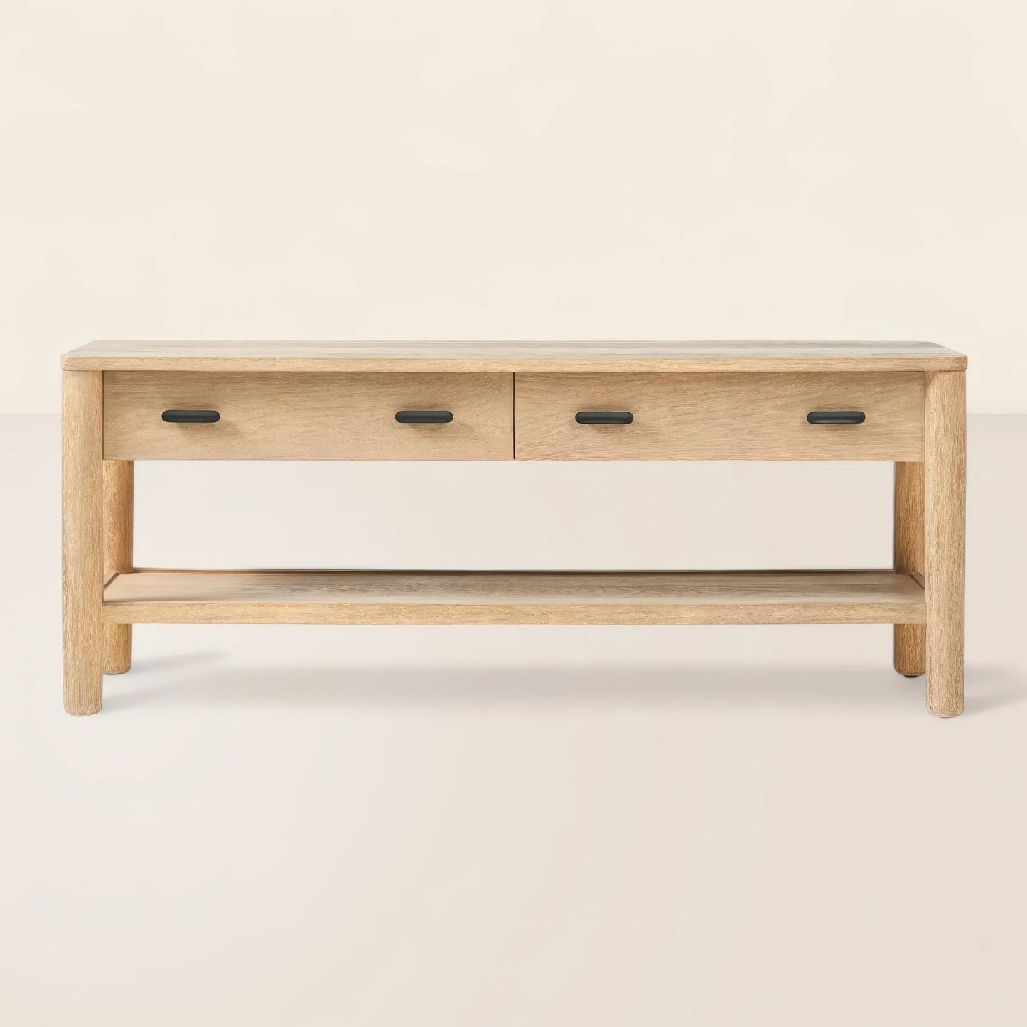 Console Table Storage Drawers Open Shelf Design