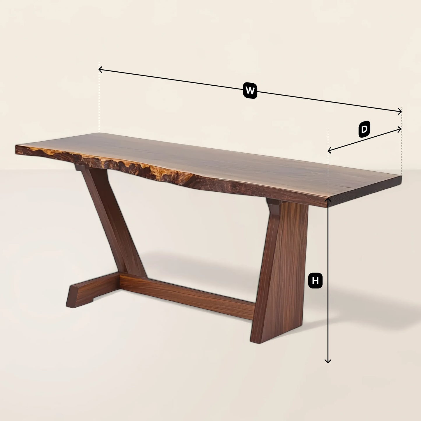 Live Edge Console Table with Bold Angled Base for Refined Interiors