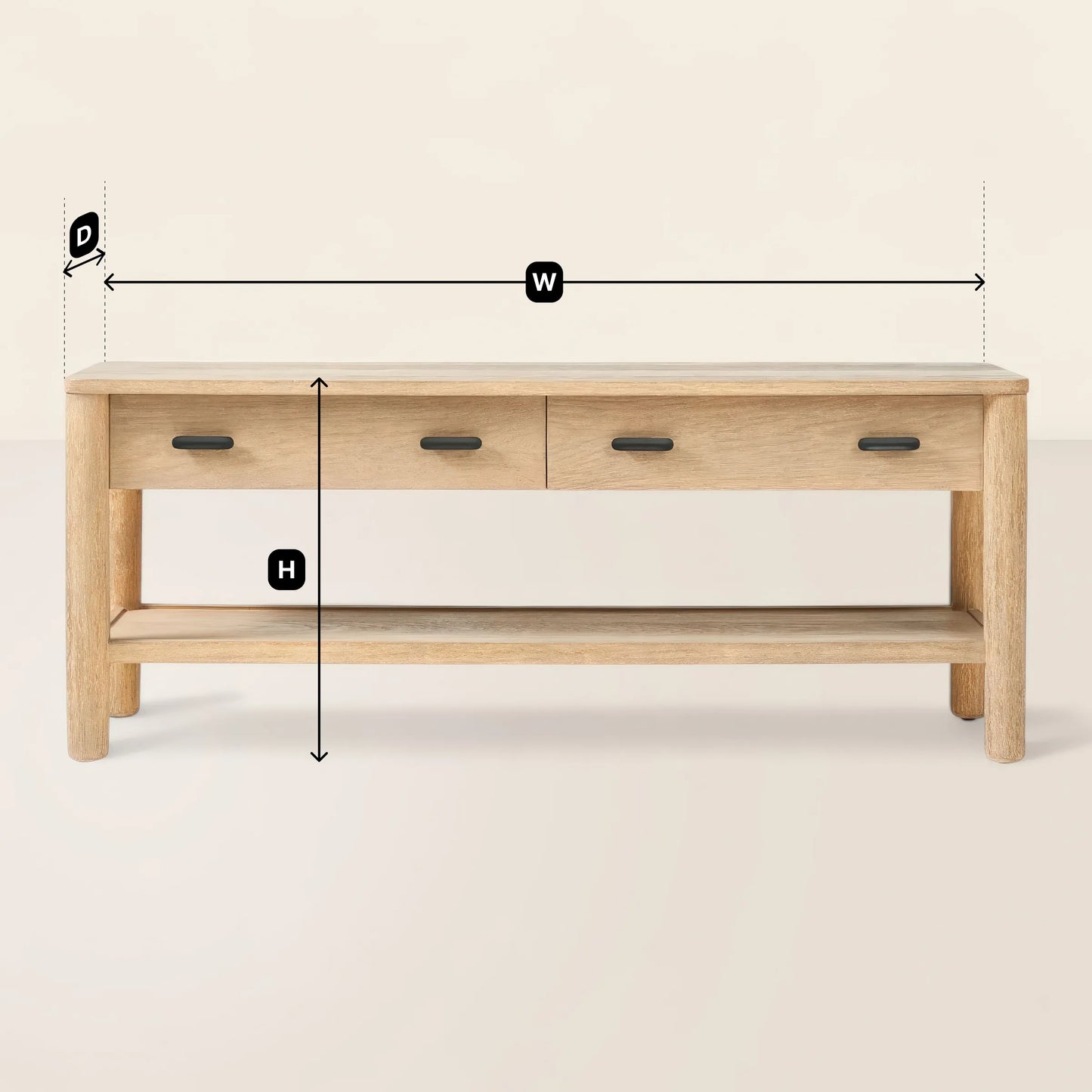 Console Table Storage Drawers Open Shelf Design