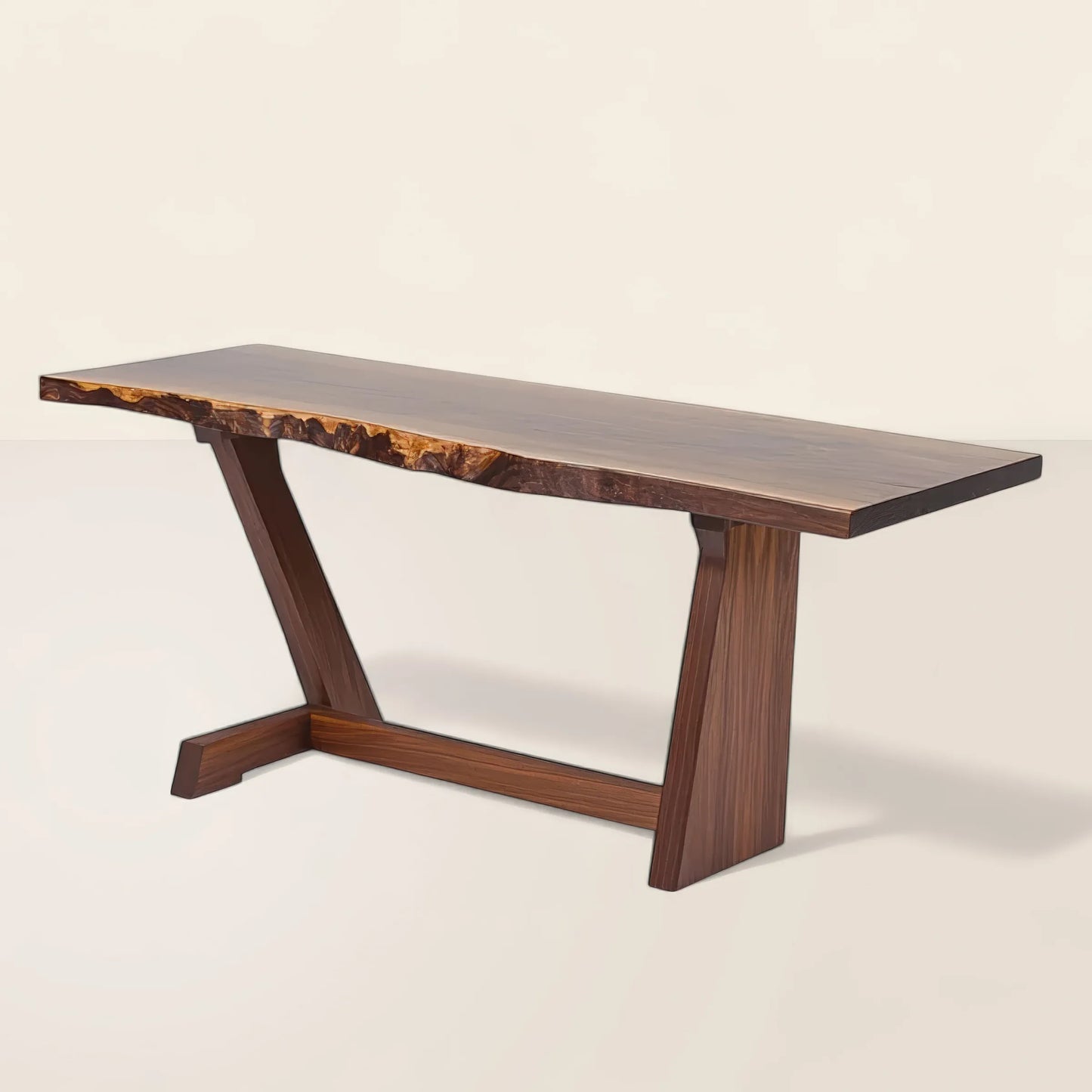 Live Edge Console Table with Bold Angled Base for Refined Interiors