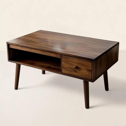 Mid-Century Coffee Table Single Drawer Open Storage Design