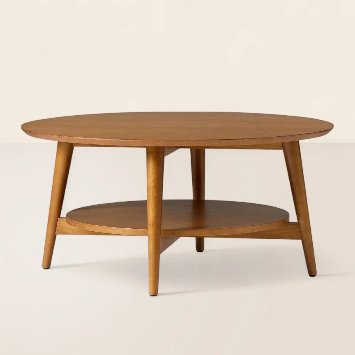 Mid-Century Round Coffee Table Solid Wood Design