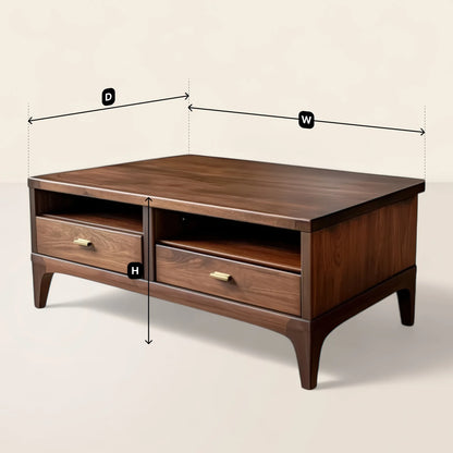 Elegant Wooden Coffee Table Storage Drawers Contemporary Design