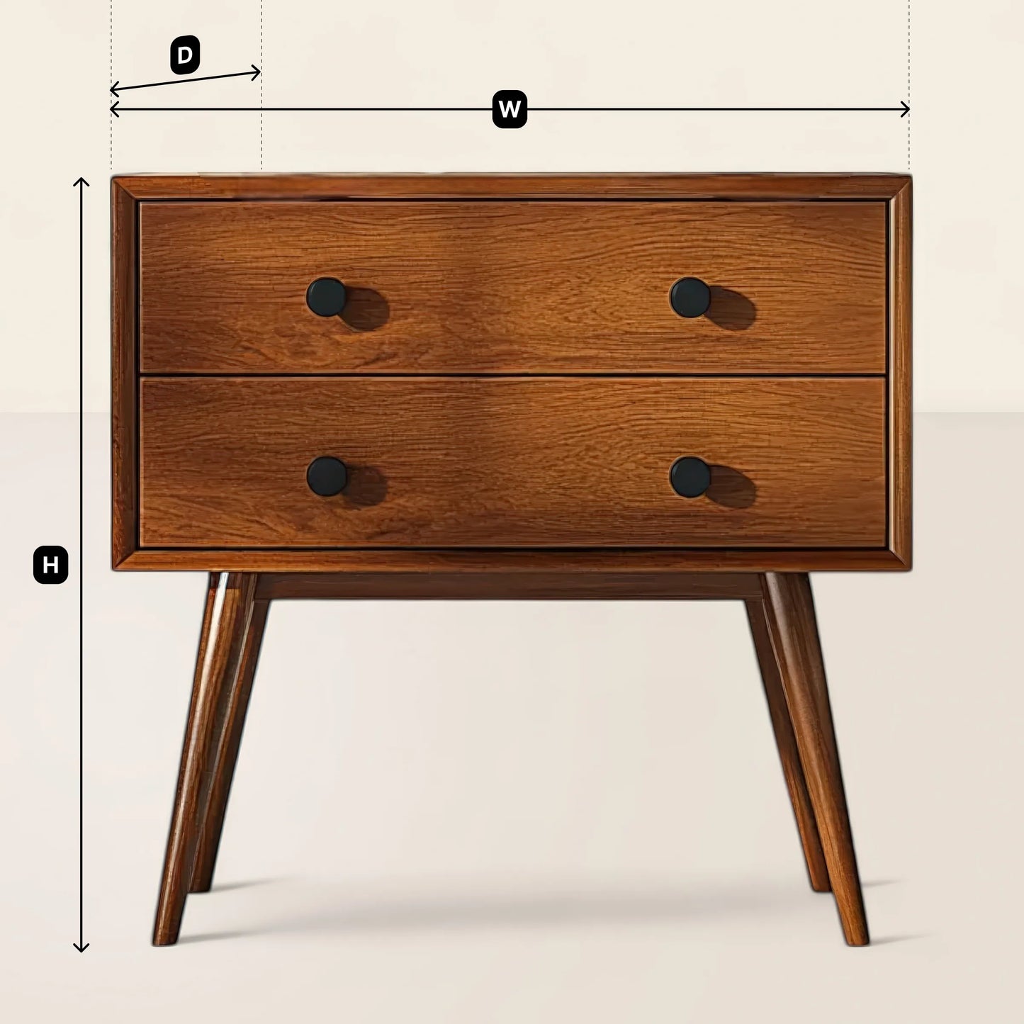 Mid Century Modern Wooden Nightstand Two Drawer Storage Table